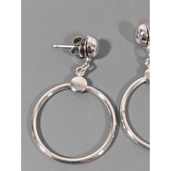 Vintage Silver Tone Round Hoop Dangle Earrings MCM Classic - Picture 4 of 6